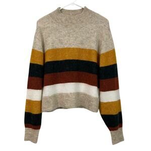 & Other Stories Sweater Women Small Tan Brown Stripe Fuzzy Wool Blend